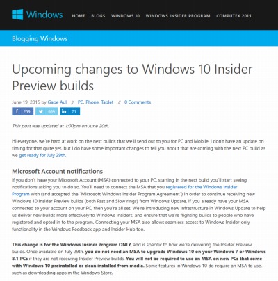 Windows 10 Insider Preview→Windows 10正式版へのアップグレードは、Windows 8.1/7ユーザー限定