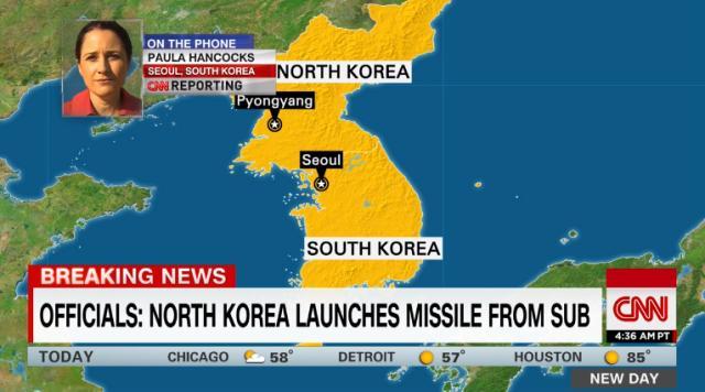 北朝鮮、潜水艦ミサイルを発射か 飛距離３０キロ