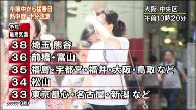 猛暑日:各地で今夏初、米子で３６度 熱中症で５人搬送 ／鳥取