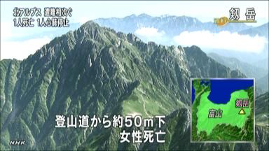 北穂高で遭難女性を収容 心肺停止