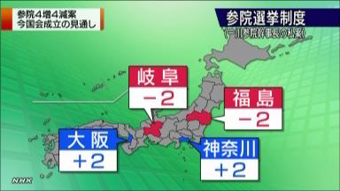 参院「４増４減」案、今国会で成立へ