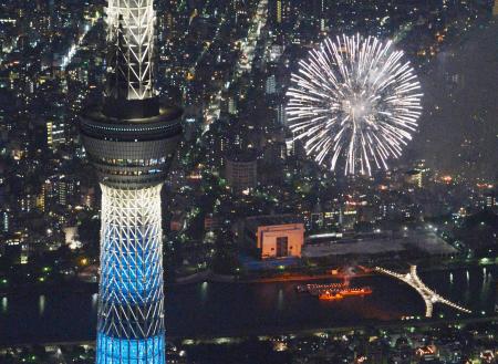 ツリー展望台からも大輪に歓声 隅田川花火、２万発