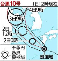 台風１０号、今夕種子島付近を通過