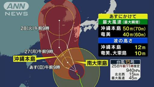 「過去最強クラス」台風15号 沖縄本島を直撃へ