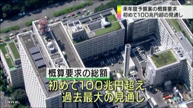 来年度概算要求 最大の９８兆円規模 再生戦略２兆円、国債費増加