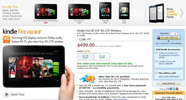 米Amazon、8.9型IPS液晶の電子書籍「Kindle Fire HD」
