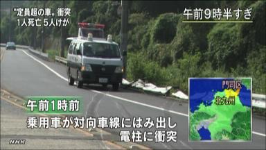 電柱に車衝突、大学生ら６人死傷 北九州市