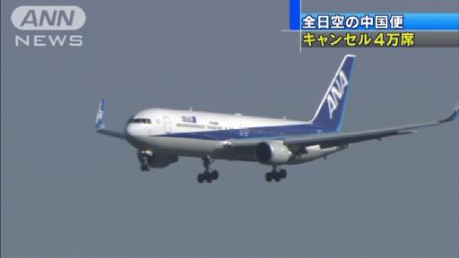 関係悪化で予約キャンセル4万席 全日空の中国便