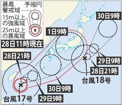 台風１７号:沖縄本島・奄美へ接近 石垣市で風速５０．６メートル