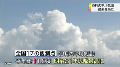 9月の平均気温が観測史上最高の残暑を記録！（12/10/02）