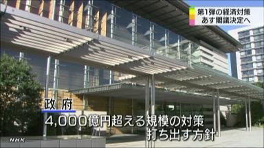 景気浮揚へ４２２６億円 緊急経済対策を閣議決定