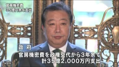 民主党政権で機密費３５億２０００万円支出