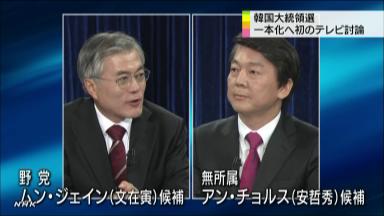 韓国大統領選 候補者1本化目指す野党がTV討論会も、交渉難航