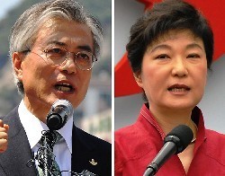 韓国大統領選:朴氏、文氏が地方遊説で批判合戦