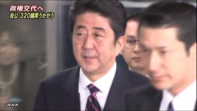 自民圧勝、安倍政権26日にも発足 維新は第３党以上