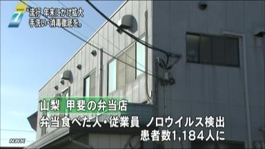 ノロウイルス:弁当で感染か…１１８４人が症状訴え 山梨