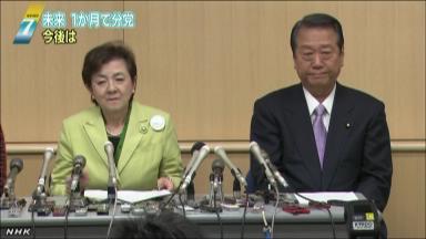 日本未来の党、分党を正式表明（東京都）