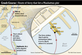 マンハッタン島南端で通勤フェリーが桟橋に衝突－数十人が負傷