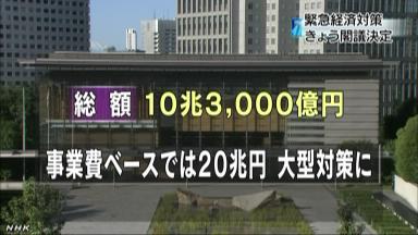 緊急経済対策の閣議決定後、首相会見して説明