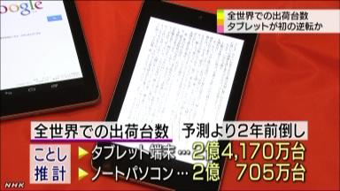 タブレット、ノートＰＣを逆転か １３年出荷予測