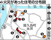 屋久島２人死亡放火、殺人容疑で捜査