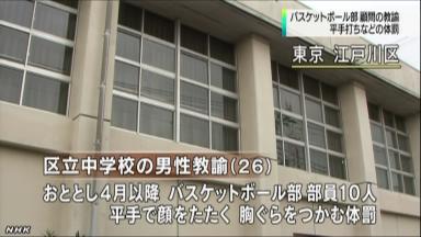 体罰:バスケ部顧問が 江戸川区立中で生徒けが ／東京