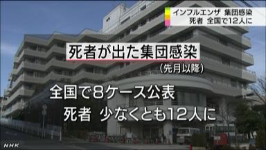 インフルエンザ集団感染、男女患者２人死亡 秋田の病院