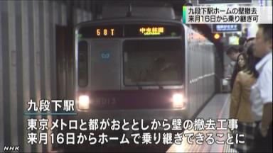 地下鉄九段下駅「バカの壁」撤去 乗り換え時の改札不要に