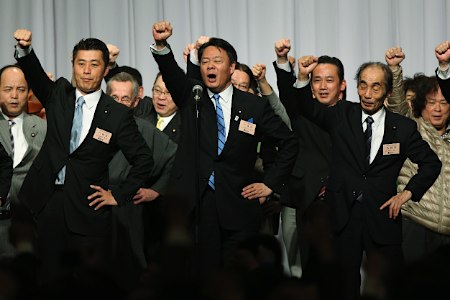 民主党大会、海江田代表「参院選へ背水の陣」