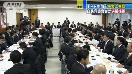 「国益どう守るか示すべき」TPPで自民・調査会決議