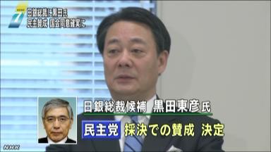 民主、世論にらみ対決回避 黒田日銀総裁を国会承認へ