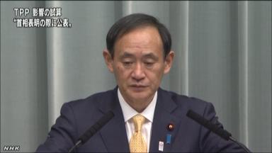 TPP試算、あす公表安倍首相の交渉参加表明に合わせ＝菅官房長官