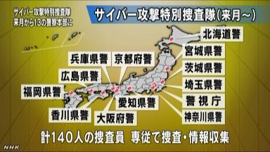 警察庁:サイバー捜査に専従部隊 １３都道府県、計１４０人配置