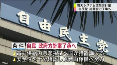 発送電分離法案、15年提出目指す 自民党が政府案了承