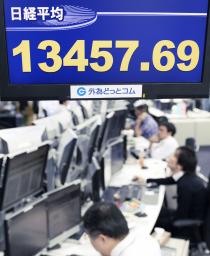 日経平均大引け、続伸し１万3500円台回復 ４年９カ月ぶり