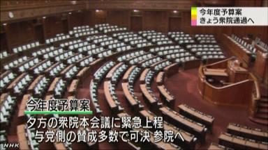 2013年度予算案、16日夕方の衆院本会議で可決の見通し