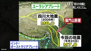 四川地震、０８年と同じ断層で発生か…気象庁