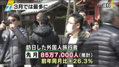 ３月の訪日外国人は８６万人で最多