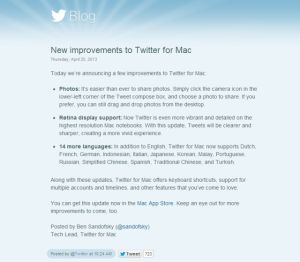 「Twitter for Mac」が約2年ぶりにアップデート - 日本語やRetinaに対応