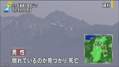 神奈川・長野などで山の事故、２人死亡１人重体