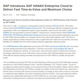 HANA を基盤にした中堅中小向け「SAP Business One, version for SAP HANA」販売開始