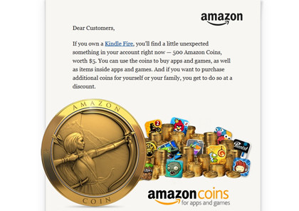 Amazon.com、「Kindle Fire」向け仮想通貨「Amazon Coins」を提供開始、まとめ買いで割引も