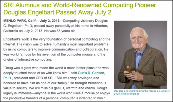 コンピューターマウスの発明者、Ｄ・エンゲルバート氏が死去