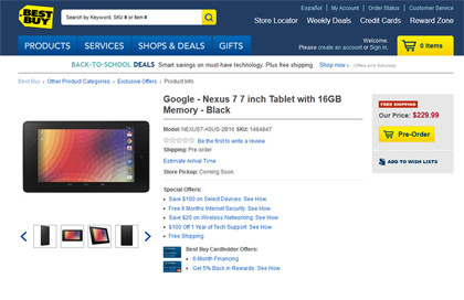 Google発表前にフライング、米Best Buyが新型「Nexus 7」の予約販売を開始