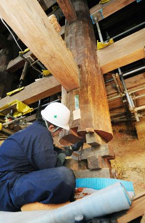 清水寺、「根継ぎ」工法で柱の修理本格化