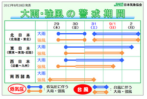 台風１５号、１日未明に九州上陸のおそれ