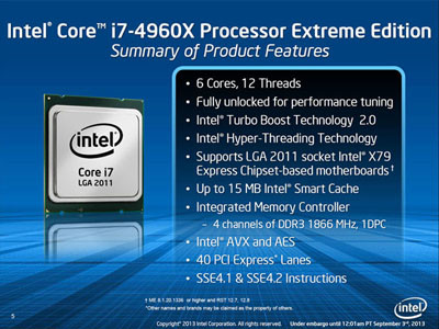 Intel、最大6コアの&quot;Ivy Bridge-E&quot;ことデスクトップPC向け最上位CPU「Core i7-4960X」発表