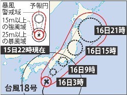 台風１８号:和歌山沖を北上中