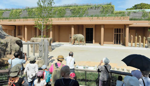 ３頭尻込み？１頭だけ運動場に 東山動物園の新ゾウ舎