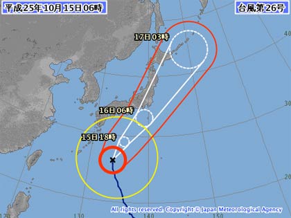 台風２６号:首都圏は厳戒態勢 １６日朝接近の可能性